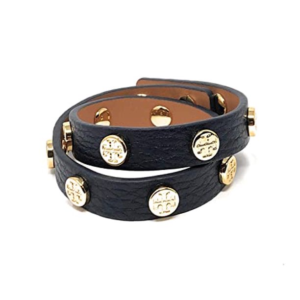 Tory Burch Double Wrap Logo Stud Bracelet Black/Tory Gold 