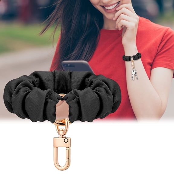 YYKihy Scrunchie Keychain Wristlet Bracelet Keychain Stretchy Key Ring Wrist Key Chain Hair Tie For Women (Black White Khaki White Brown White
