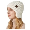 thumbnail image 4 of UTSJKR Beanie Hats for Women Cable Ribbed Knitted Fashion Thermal Winter Beanies Slouchy Cuffed Knit Beanies with Ear Flaps White, 4 of 4