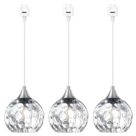 Kiven J-Type track lighting pendants,Modern J track pendant lights with Clear Glass Globe,Decorative Track Lighting Fixture for Kitchen Hallway Restaurant Shop(3-Light)