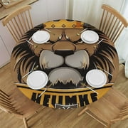 QKZF Round Tablecloth, Lion Cartoon and Not Just a Game Writing in a Soccer Sport Theme, Circle Table Cloth Cover for Dining Room Kitchen Decoration 54-58