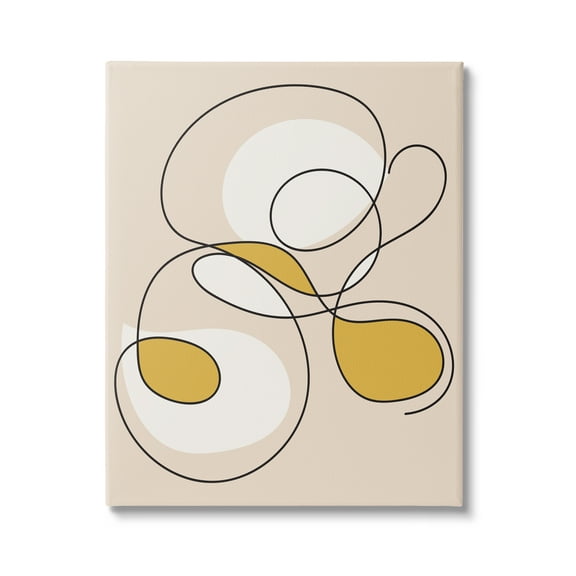 Stupell Industries Line Doodle with Yellow Abstract Painting Gallery Wrapped Canvas Art Print Wall Art, 16 x 20