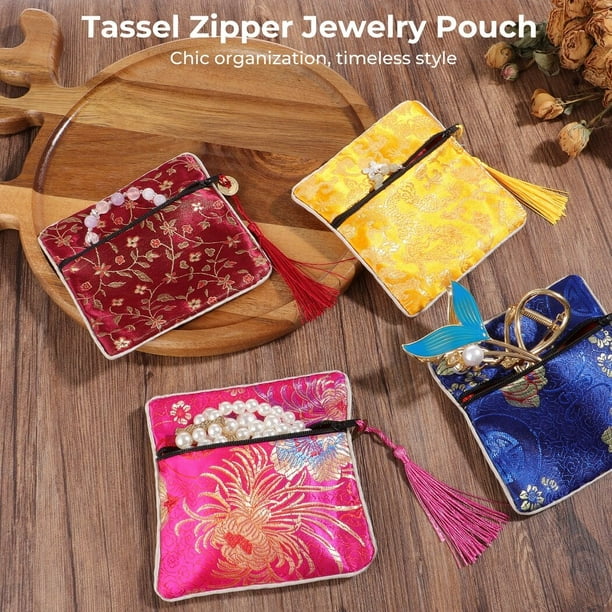 30 bolsas de joyeria con cremallera y borlas bolsos retro bordados monederos de brocado de seda china organizadores bordados chinos para collares pendientes y pulseras Walmart en linea