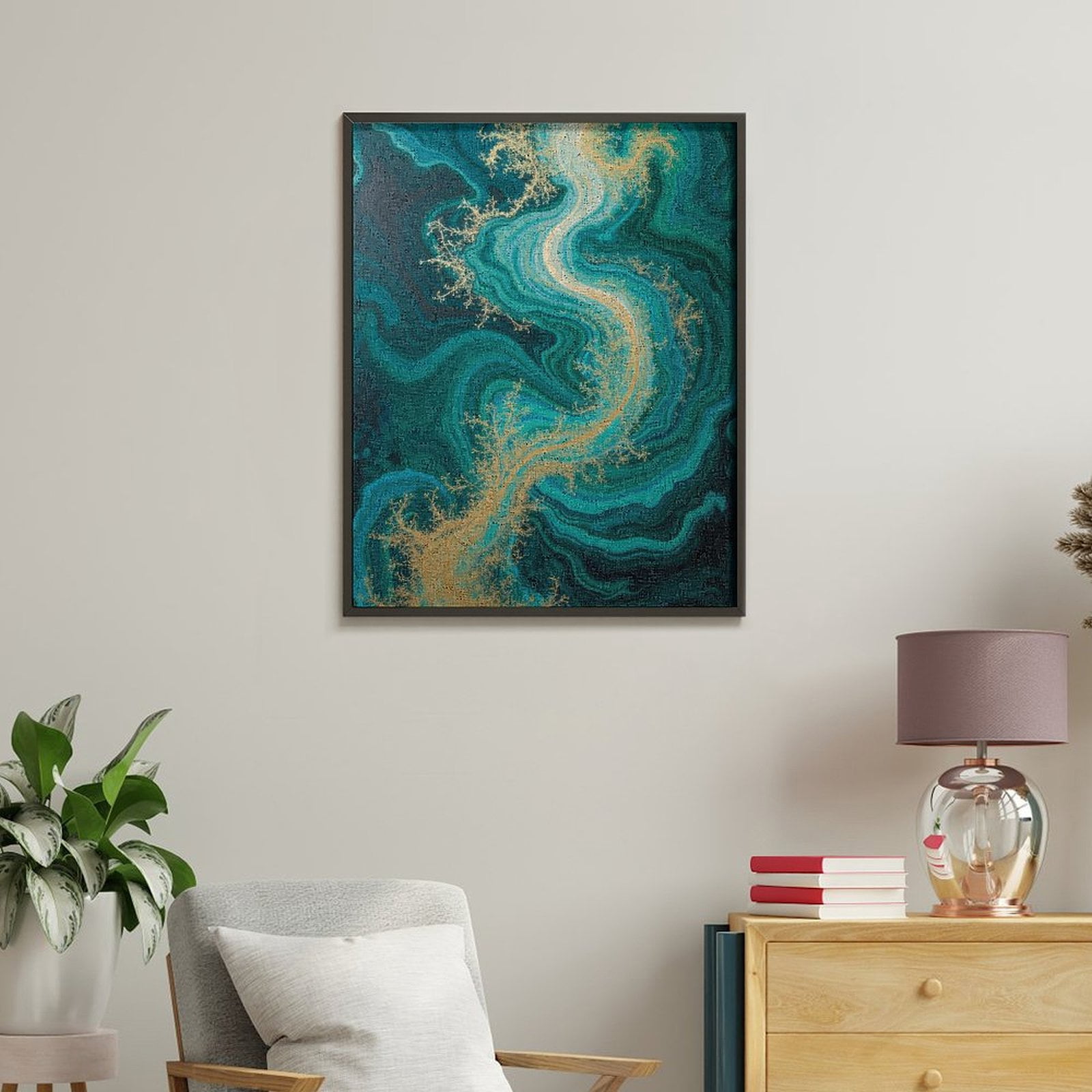 Paint by Numbers Kit for Adults, Abstract Teal Gold Swirl Art Paint by Numbers, Easy Paint by Numbers Kit for Adults Beginner, DIY Adult Paint by Number Kits on Canvas, Home Decor