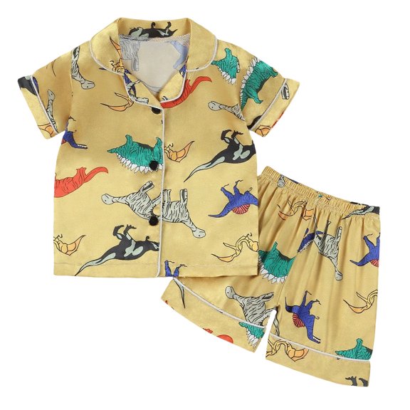 Baby Boy Outfits Cartoon Print Lapel Short Sleeve Button Top And Shorts 2 Piece Loungewear Boys' Clothing Sets Size 18-24 Months