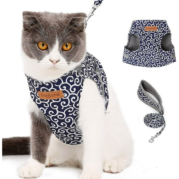 Cat Harness and Leash Set, Adjustable Kitten Harness Leash Collar, Cat Vest Harness, Outdoor Walking Harness for Small Dogs(S)