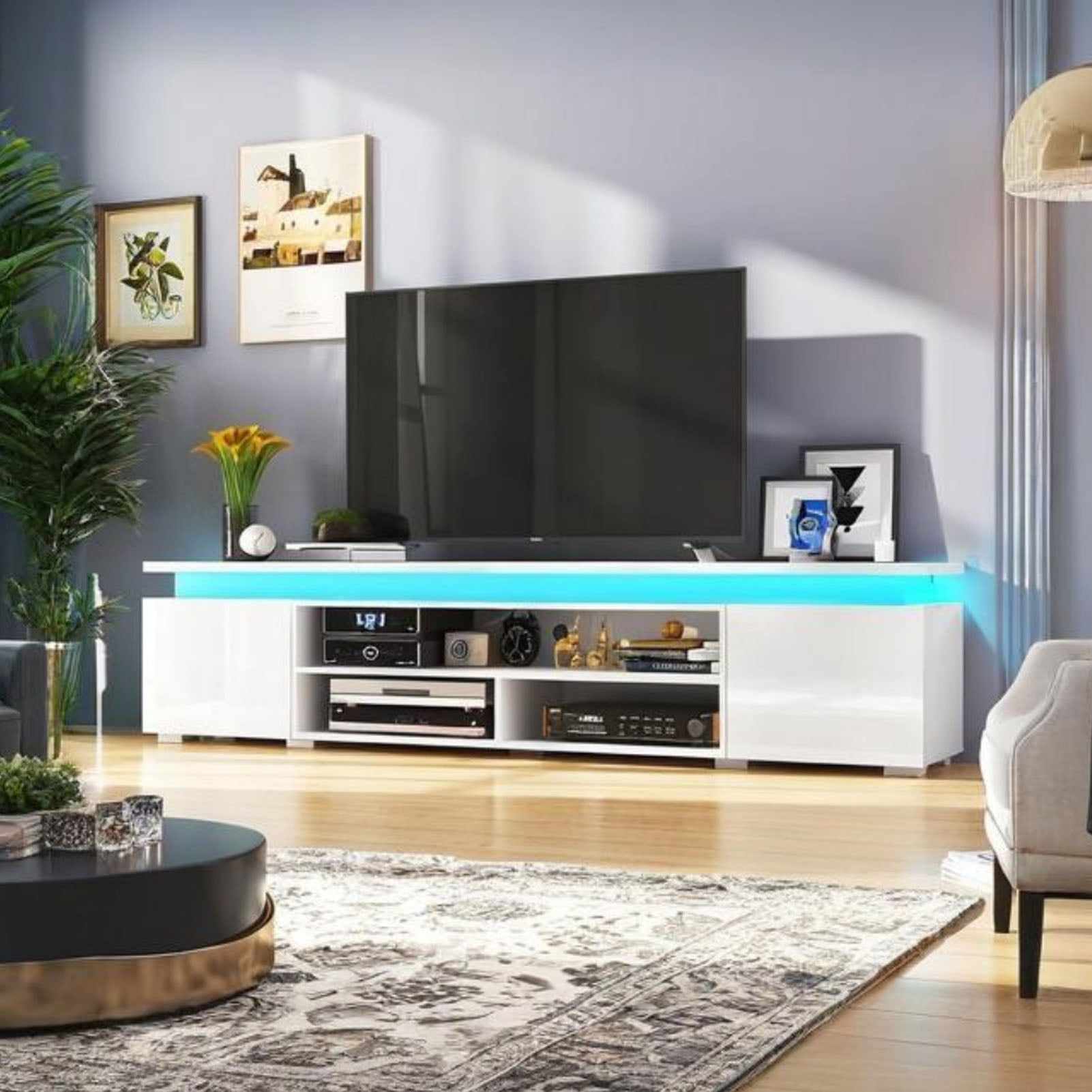 80" LED TV Stand with Power Outlet for up 90" TVs, Modern Large Entertainment Center Long Sounbar Media Console Table Stand for Living Room