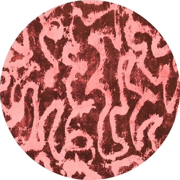 Ahgly Company Machine Washable Indoor Round Abstract Red Modern Area Rugs, 6' Round
