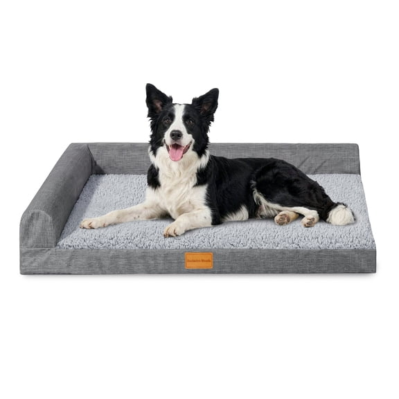 Exclusivo Mezcla L-Shaped Pet Couch Bed with Removable and Washable Cover 36"x24", Orthopedic Dog Bed for Medium Dogs with Non-Slip Bottom, Grey