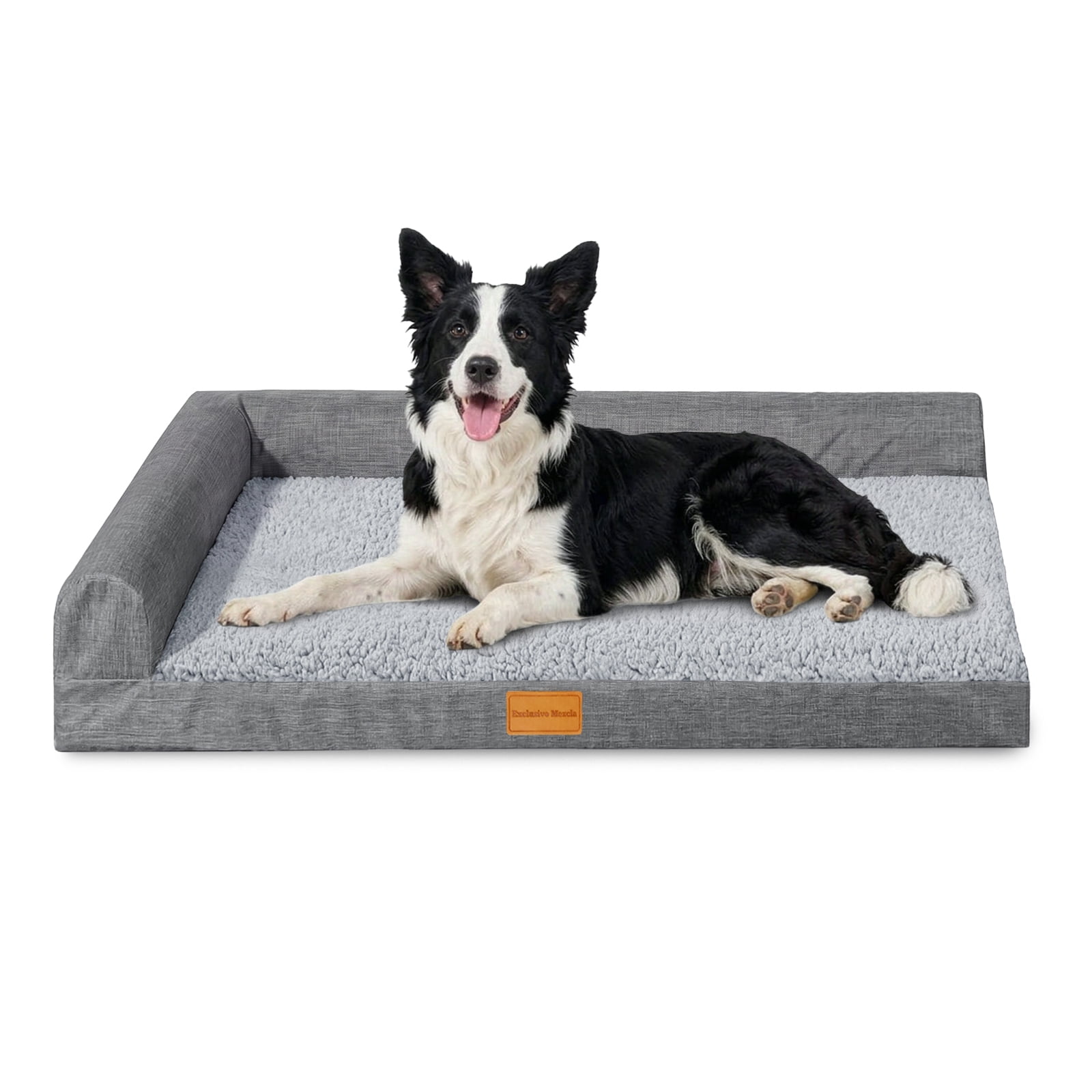 Exclusivo Mezcla L-Shaped Pet Couch Bed with Removable and Washable Cover 36"x24", Orthopedic Dog Bed for Medium Dogs with Non-Slip Bottom, Grey