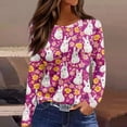 thumbnail image 2 of Lumtrix Easter Shirts For Women Bunny Graphic Tee Long Sleeve Eggs Print Tee Tops For Teen Girls Hot Pink M, 2 of 7