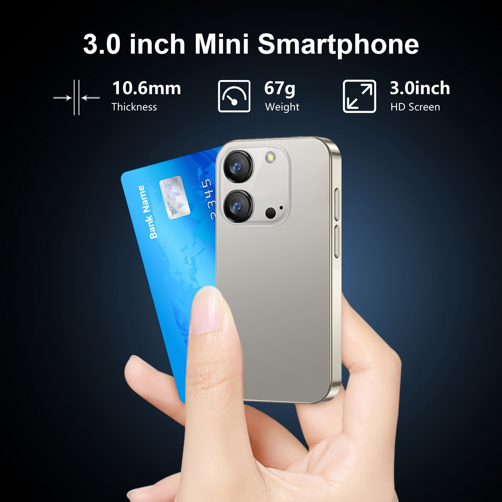 Unlocked 3.0" HD Mini Smartphone Android Dual SIM Quad-Core 2+16GB Black with Case Cable