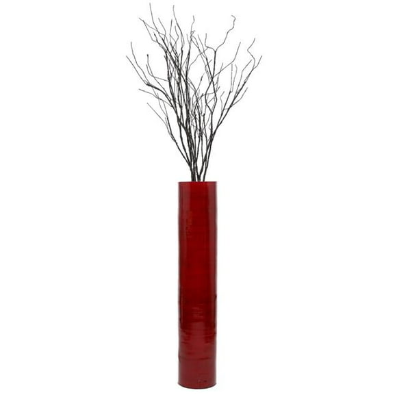 30 x 7 in. Dia. Decorative Contemporary Bamboo Display Floor Vase, Red