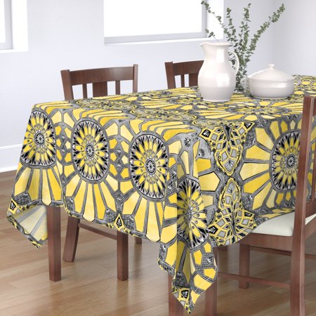 

Cotton Sateen Tablecloth 70 x 108 - Yellow Watercolor Art Deco Lemon Ink Geometric Nouveau Stained Glass Print Custom Table Linens by Spoonflower