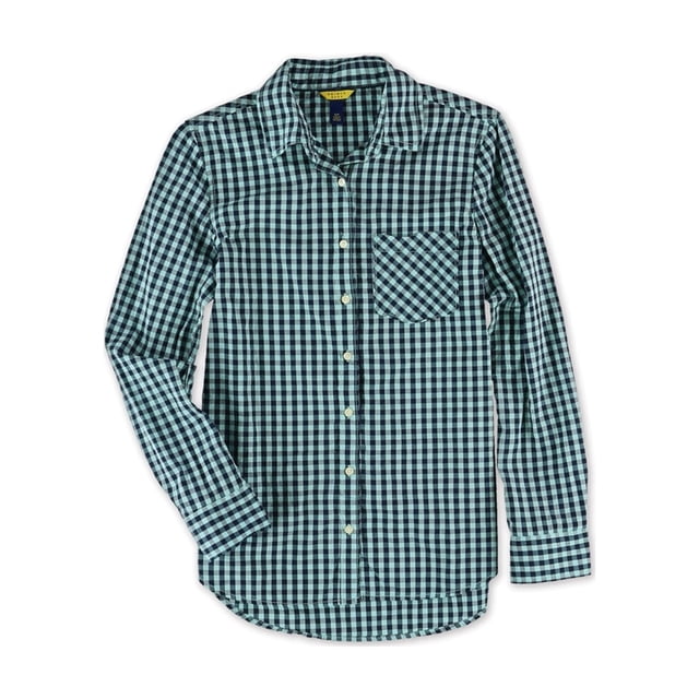 Aeropostale - Camisa con botones a cuadros para mujer, azul, extragrande Aeropostale Camisa con botones