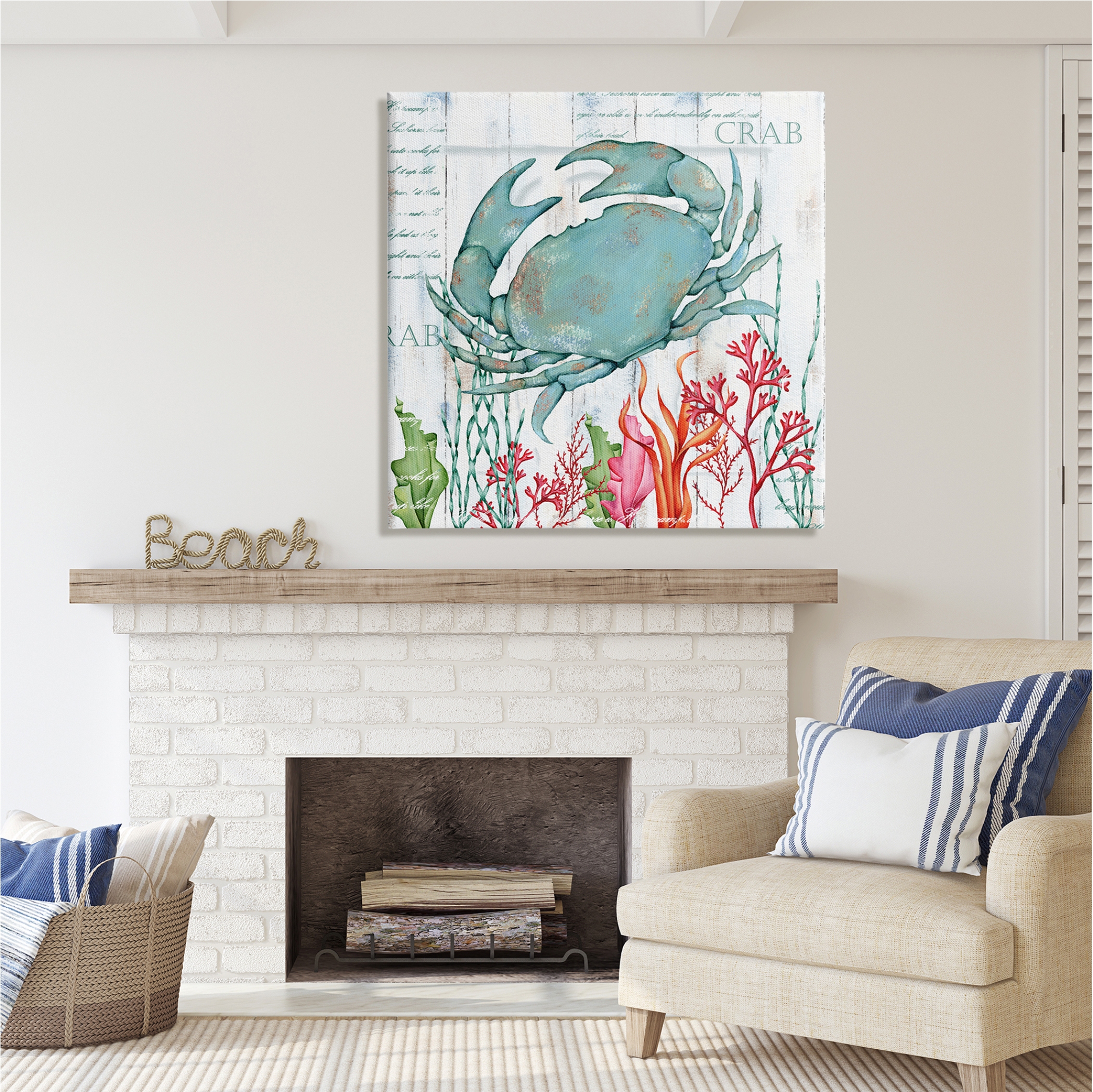 Stupell Industries Rustic Crab & Coral Animals & Insects Painting Gallery Wrapped Canvas Print Wall Art, 36 x 36