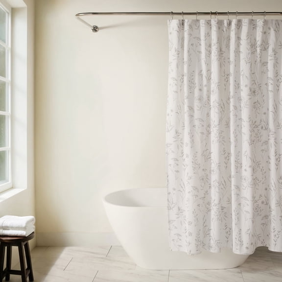 Cotton Blend Floral Print Shower Curtain by Comfort Canopy, 72" x 72", Gray