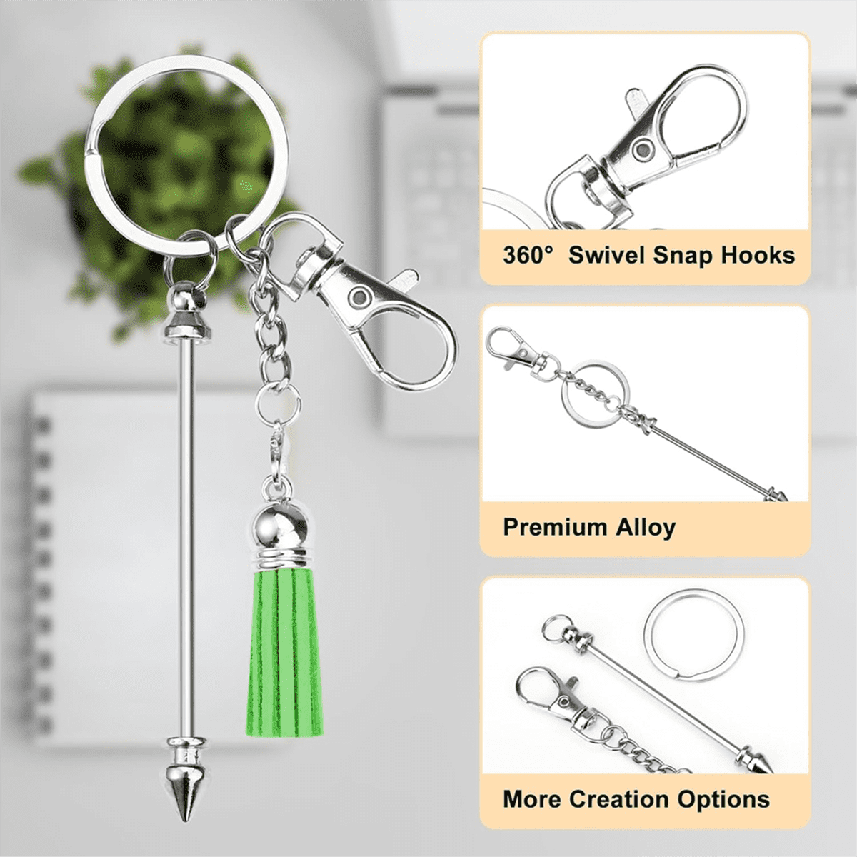 36Pcs Beadable Keychains Bars,Silver Beadable Keychain Bars Bulk Blank,Keychain Making Kit for DIY Crafts Women Men Gift