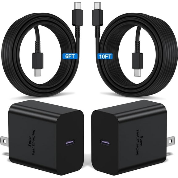 45W Super Fast Type C Charger,2Pack USB C Wall Charging Block Plug Adapter with 6FT&10FT Android Phone Charger Cable for Samsung Galaxy S25/S24 Ultra/S24/S24 /S23 Ultra/S23/S22/S21