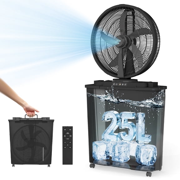 Bucket Portable Misting Fan with 25L Water Tank,Rechargeable Battery,3 Strong Winds 3 Spray Mister,Outdoor Cooling Fans for Camping,Patio