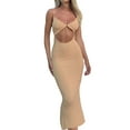 thumbnail image 5 of Gupgi Robe Moulante Sans Manches pour Femmes Couleur Unie Col en V Découpe Dos Nu Fendu Robe Portefeuille, 5 of 5