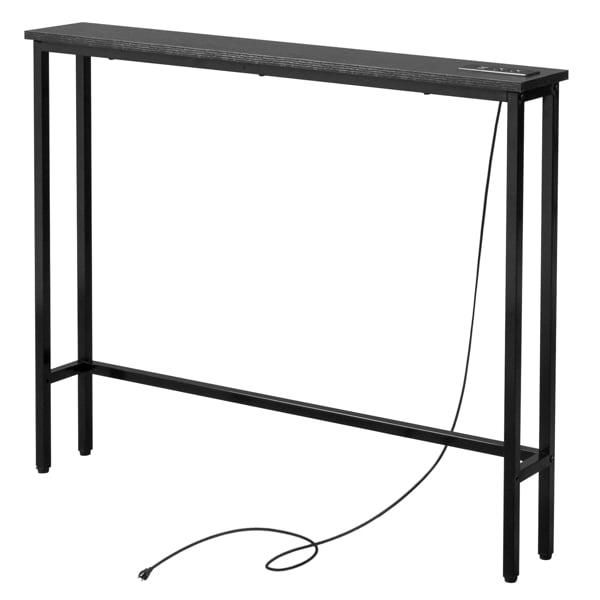 39.4" Narrow Console Sofa Table - Oak Wood & Black Metal, Adjustable Feet, Stable Metal Frame for Living Room, Behind Sofa, Apartments, Dorms