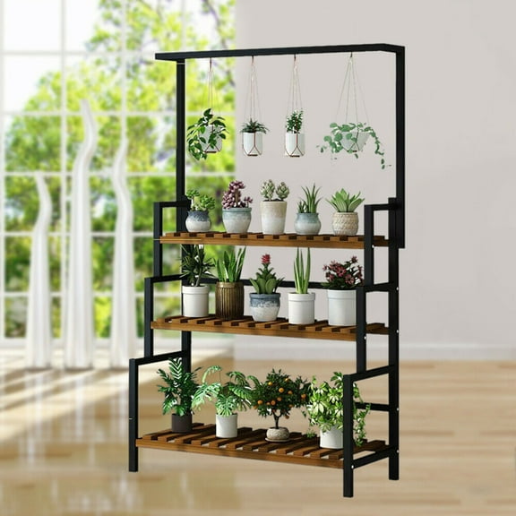 Mkyiongou 3Tier Hanging Plant Stand Flower Pot Rack Organizer Storage Shelves Patio Garden