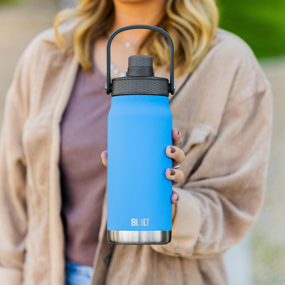 BUILT Torrent 32 oz Dual Lid Double-Wall Insulted Stainless Steel Water Bottle, Sky Blue