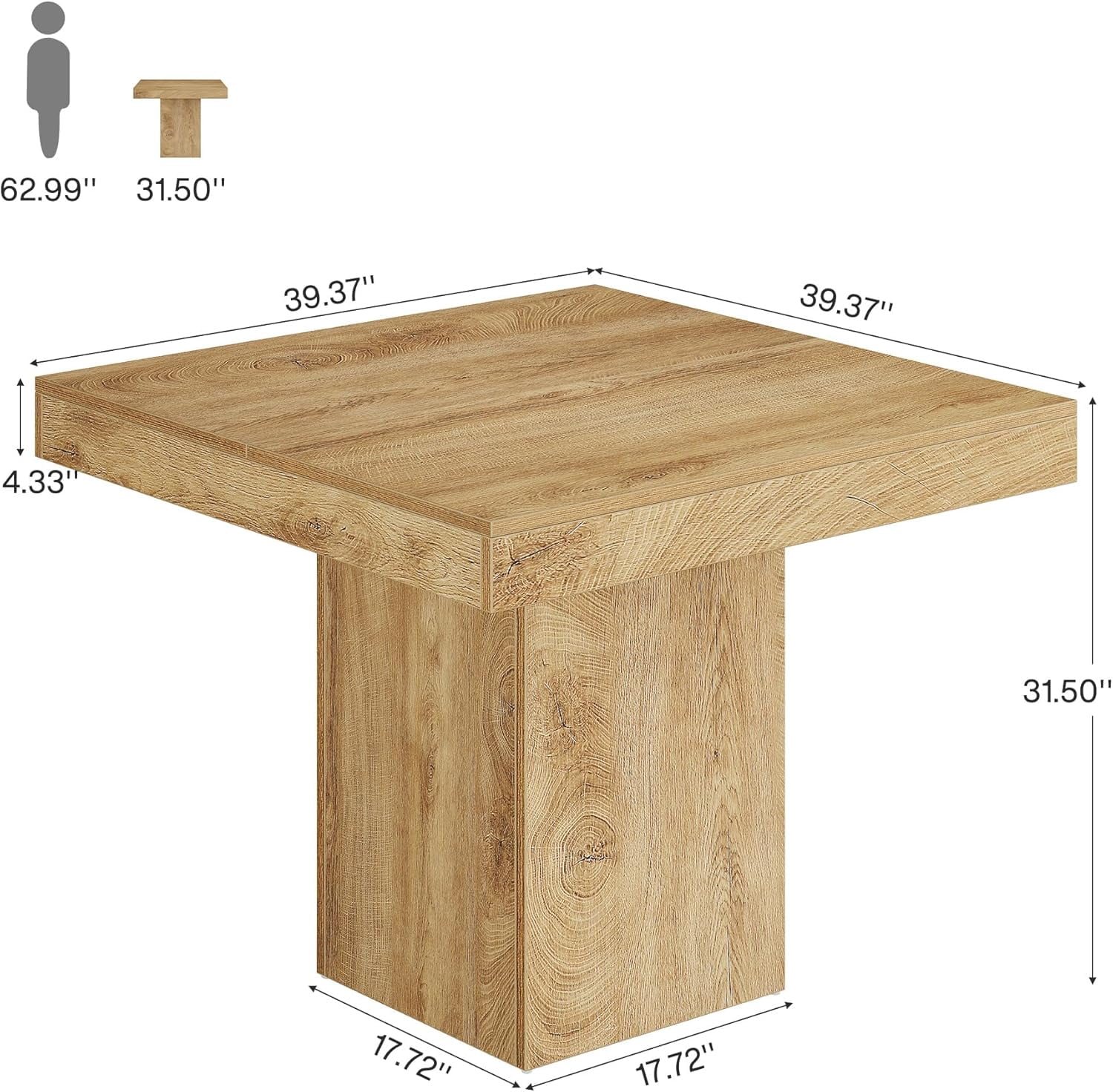 Tribesigns 39" Square Dining Table for 4, Farmhouse Small Kitchen Table for Dining Room, Natural