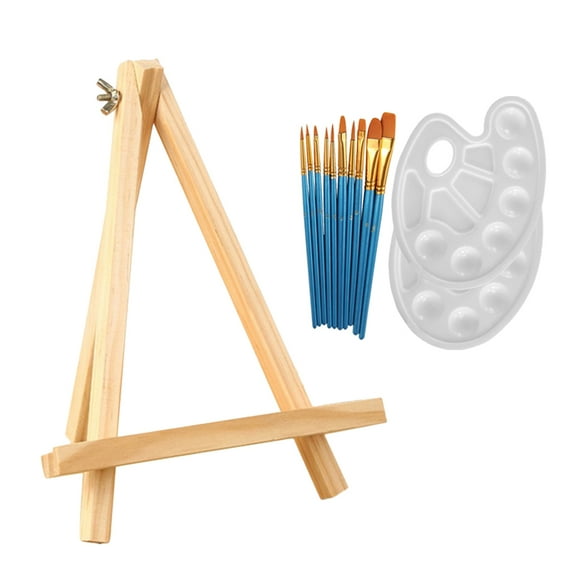 Narrster 1 Set 13pcs Small Tabletop Wood Display Artist A-Frame Easel Photo Frame Bracket Photo Painting Triangle Easel with Paint Brush and