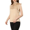 thumbnail image 4 of INSPIRE CHIC Women's Satin Tank Tops Sleeveless Bow Tie Neck Solid Work Blouses S Champagne, 4 of 7