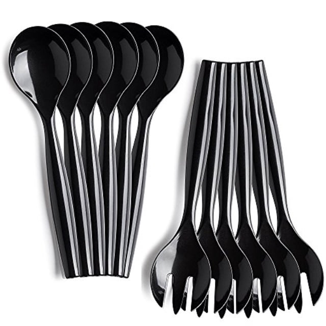 set of 12 heavy duty disposable plastic serving utensils, six 10