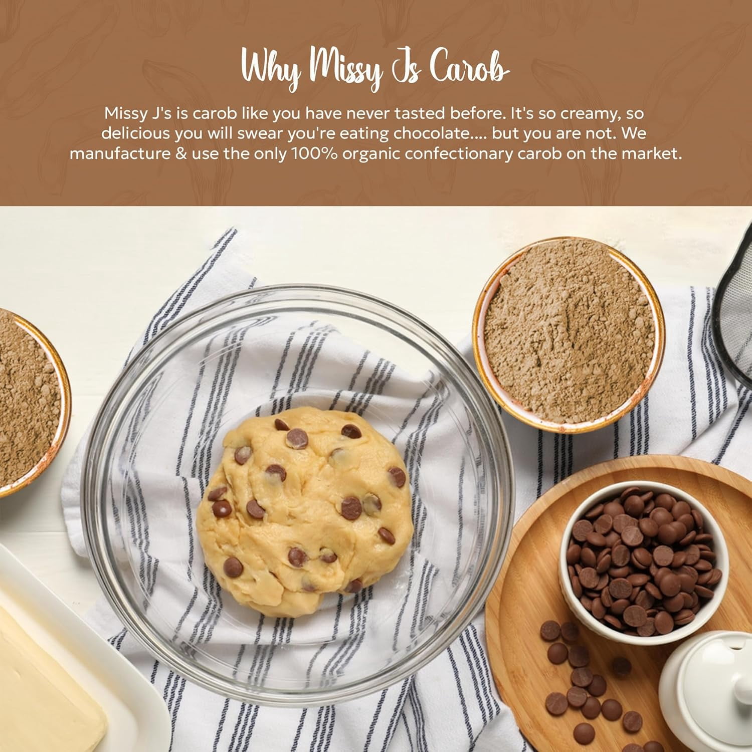 Missy J's Carob Chips Sampler Pack 3 Flavors Vegan Healthy Desserts, Gluten Free Snacks and Treats