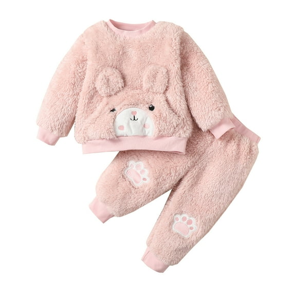 12 Months Baby Girls Clothes 18 Months Girls 2PCS Fall Winter Outfits Set Solid Color Toddler Girls Long Sleeve Top Pants Set Pink