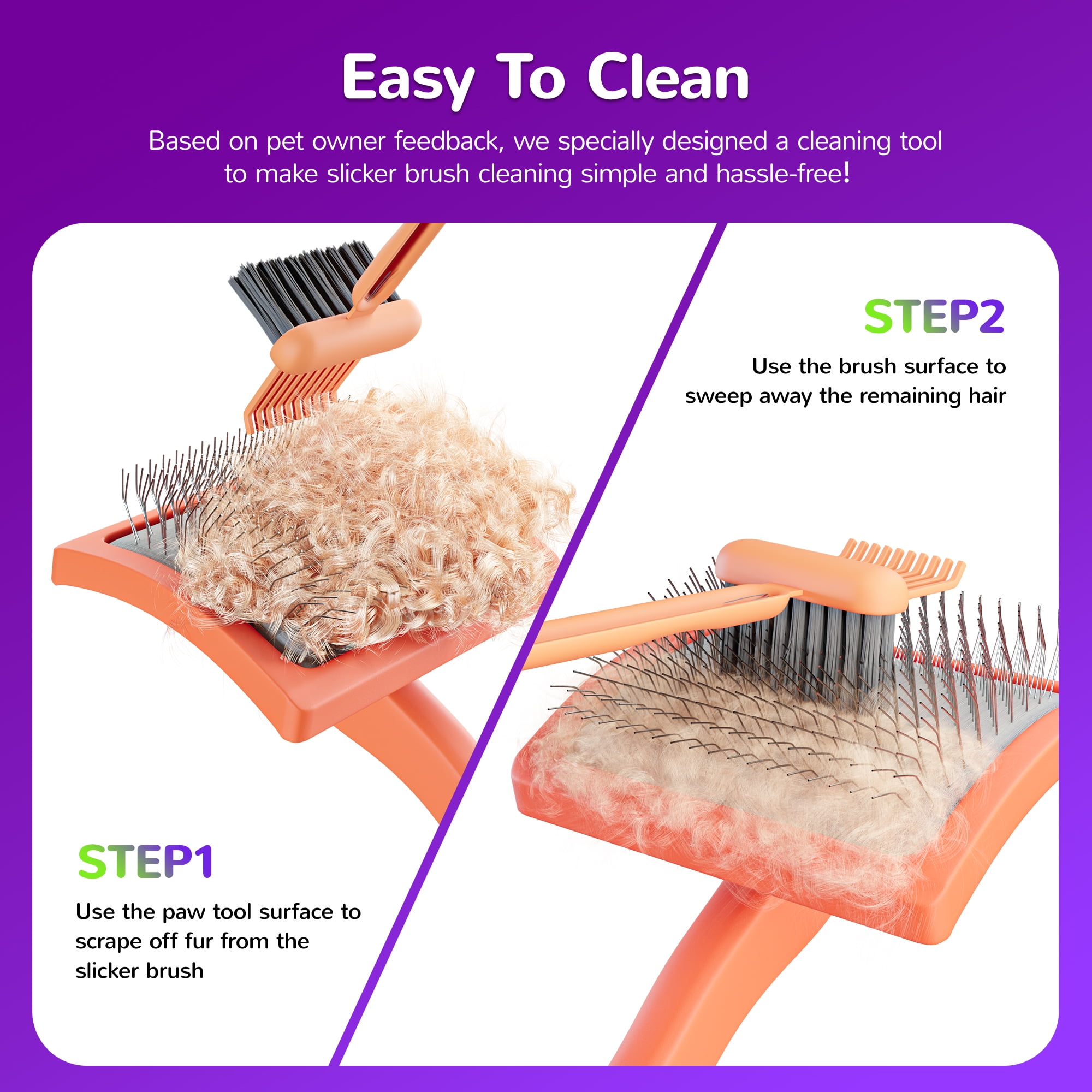 Fido Fave 3-in-1 Slicker Brush, Extra Long Pin Pet Detangler Brush & Dematting Deshedding Comb for Long-Haired and Thick Coats Dogs and Cats