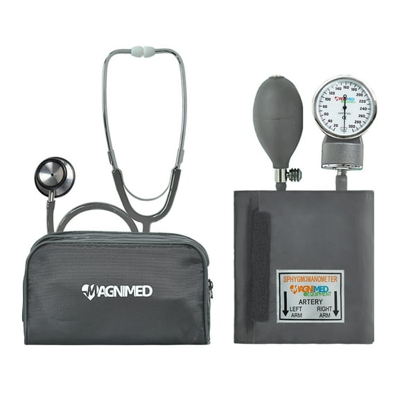 Kit Baumanómetro y Estetoscopio Profesional de Doble Campana con Estuche Pórtatil Color Gris