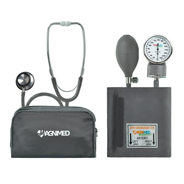 Kit Baumanómetro y Estetoscopio Profesional de Doble Campana con Estuche Pórtatil Color Gris
