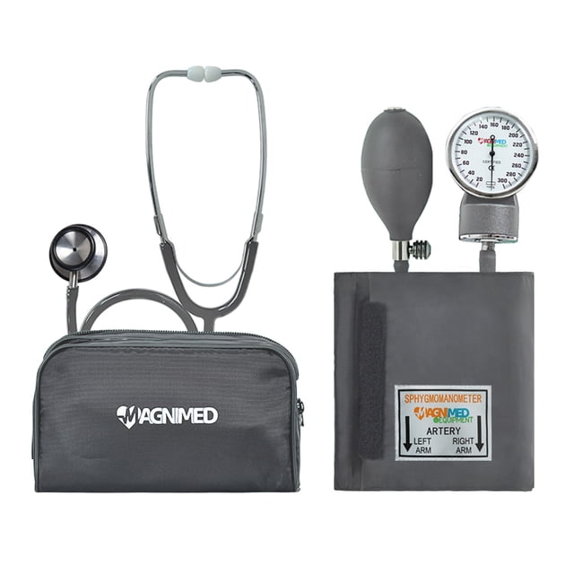 Kit Baumanómetro y Estetoscopio Profesional de Doble Campana con Estuche Pórtatil Color Gris