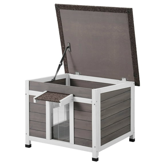 VEVOR Outdoor Cat House Weatherproof, Feral Cat Shelter for Multiple Cats, Outdoor Wooden Cat Rabbit House with a Window, Open Roof and PVC Door Flaps, 24"L x 21"W x 18"H