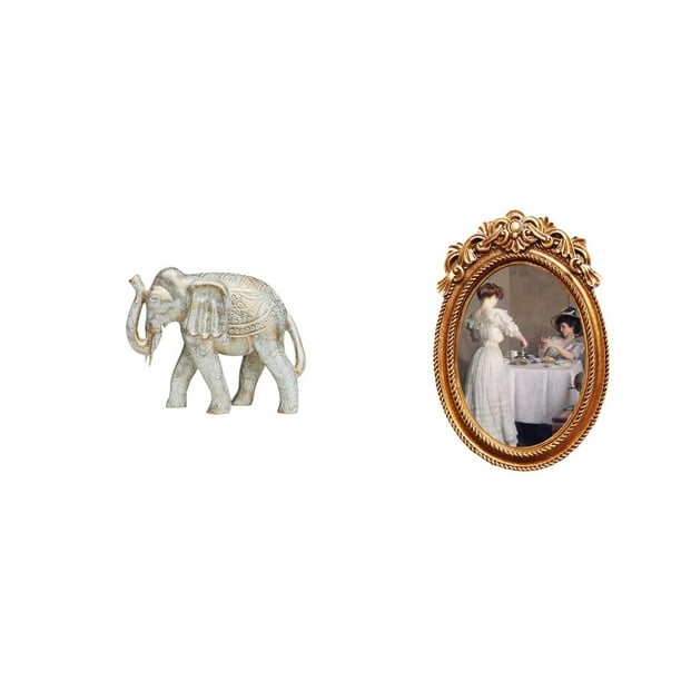 Figura De Elefante Tallada A Mano En Madera, Recuerdo Rústico Para Escritorio, Ideal Para Año Nuevo, Estantería O Como Marco De Fotos Decorativo De Resina. Soporte De Mesa Para Oficina O