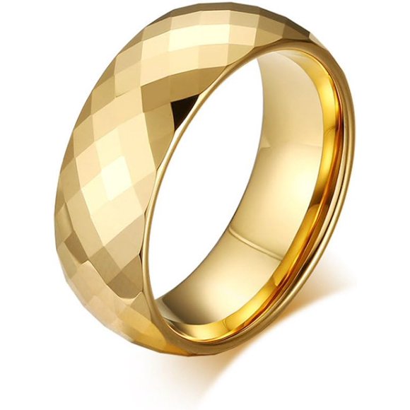 FILLMOR 8 mm multifaceted Tungsten Carbide Wedding Band gold color ring men's size 6-15