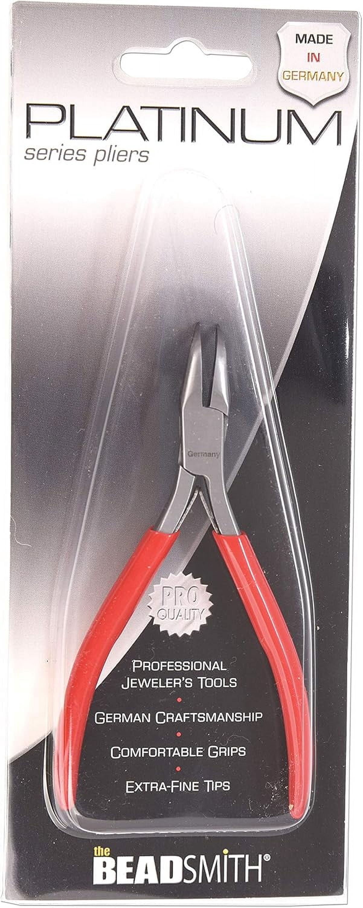 The Beadsmith Platinum Series German Bent Chain Nose Pliers, 4.75 inches (120mm) with Polished Steel Head, red PVC Comfort Grip Handle and Double-Leaf Spring, Tool for Jewelry Making