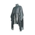 thumbnail image 3 of Kmbangi Women Solid Color Fringe Sweatshirt High Neck Tassel Poncho Pullover, 3 of 6