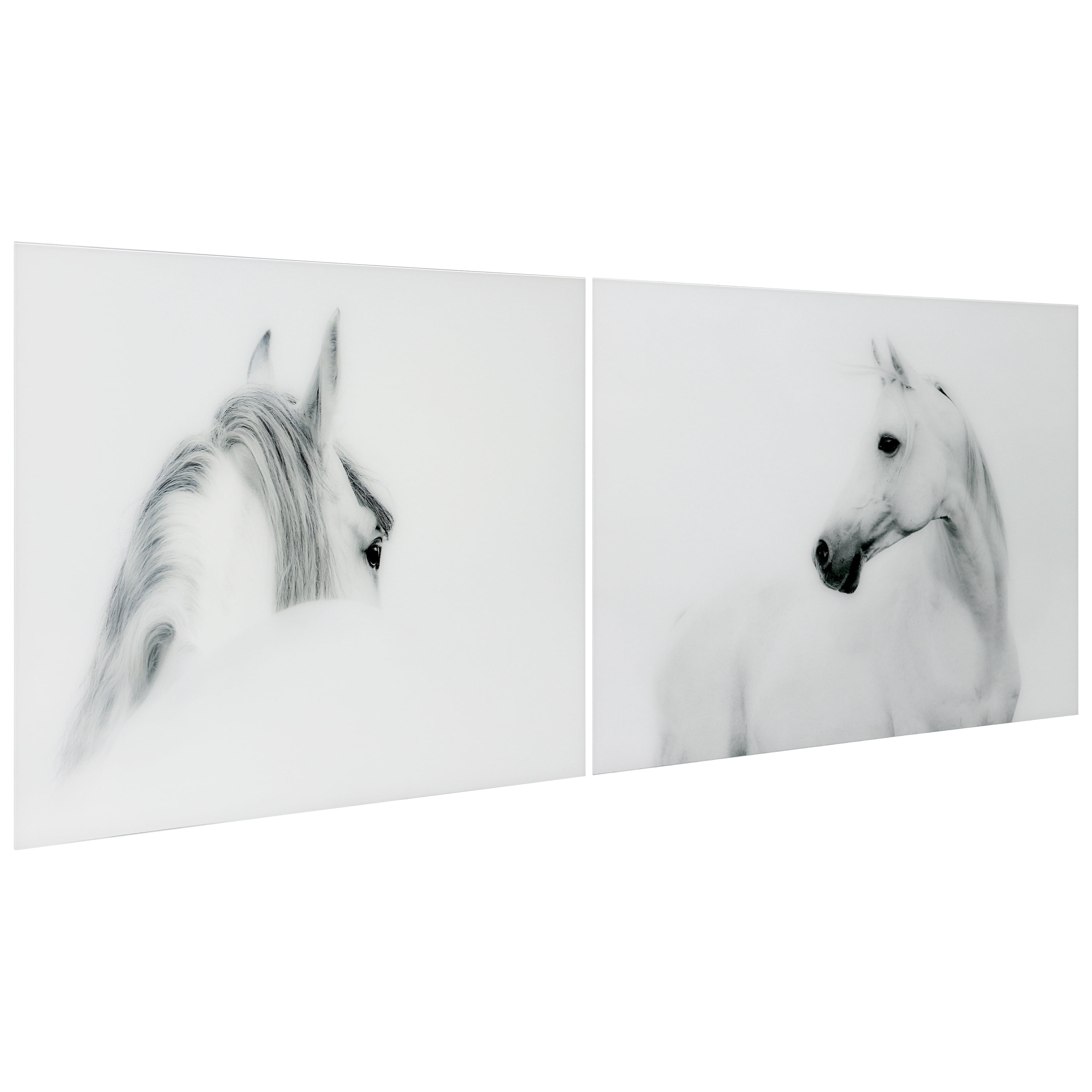 Empire Art Direct White Horses Set Frameless Free Floating Tempered Glass Panel Graphic Wall Art, 48" x 32" each, Ready to Hang