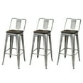 thumbnail image 1 of Leejay 30 inch High Back Metal Stools with Dark Wood Seat, Gunmetal, Set of 3, 1 of 5