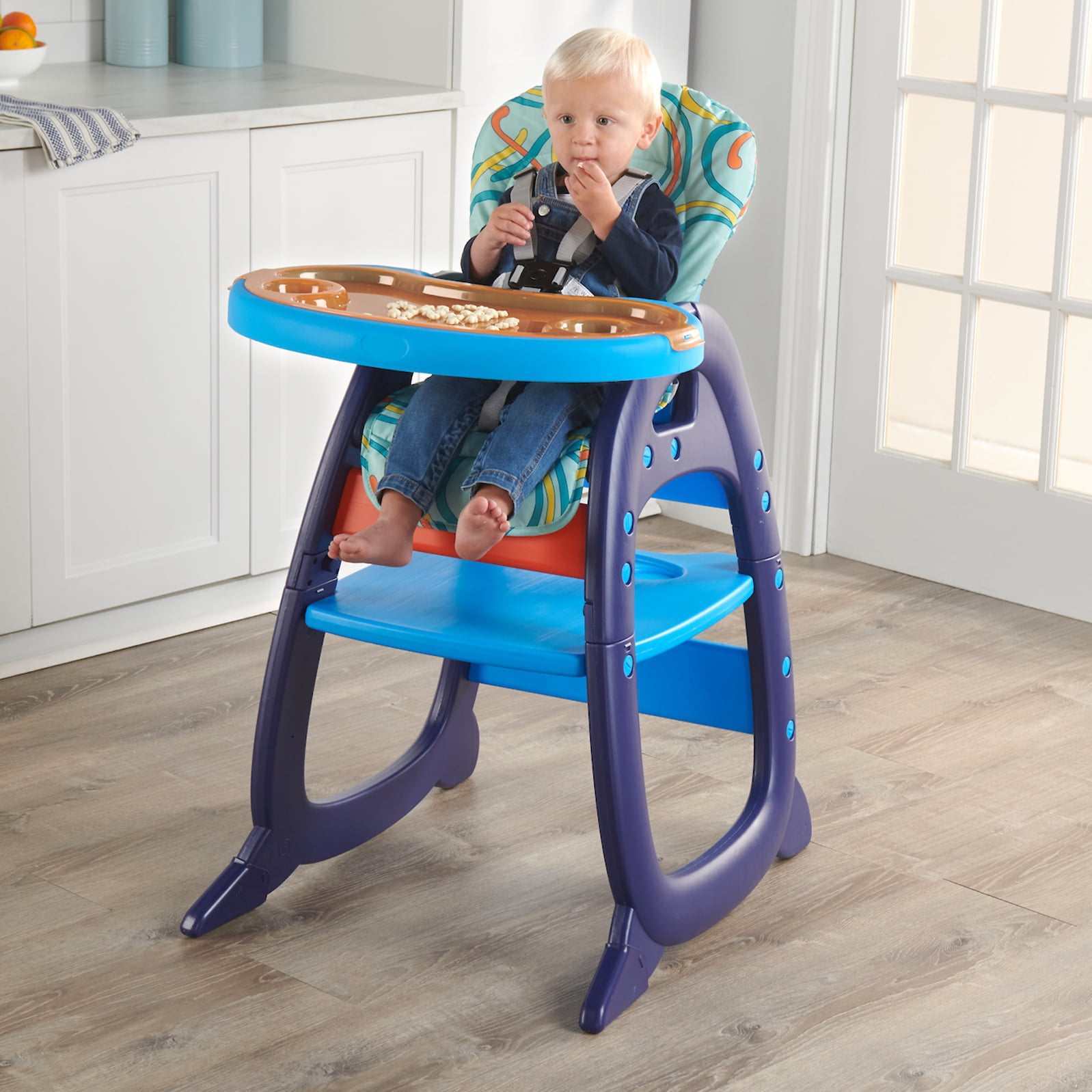 Badger Basket Envee II Baby High Chair with Play Table Conversion - Blue/Orange