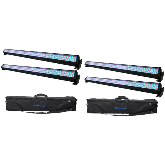 (4) Rockville ROCKSTRIP 252 LED DMX RGB Color Strip DJ Wash Up Light Bars Bags
