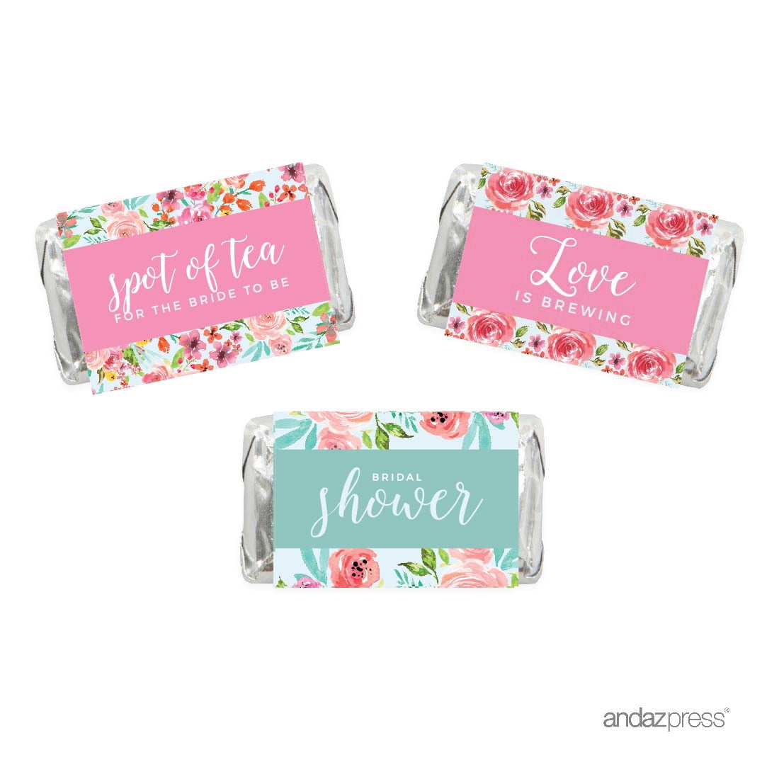 Wedding Pink Roses English Tea Party, 36-Pack Chocolate Minis Labels, Party Favors