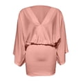 thumbnail image 6 of DHFJKG Summer Dresses For Women Casual Deep V Neck Solid Color 3/4 Flared Sleeve Slim Fit Bodycon Sexy Party Trendy Dresses, 6 of 6