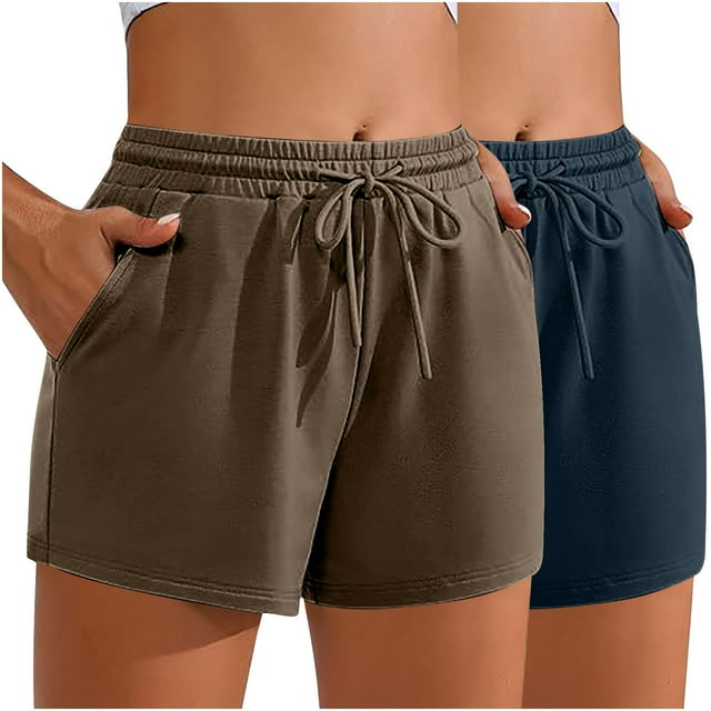 aidice 2pc Summer Shorts for Women Casual Loose Drawstring Comfy Ruched Athletic Shorts with Pockets